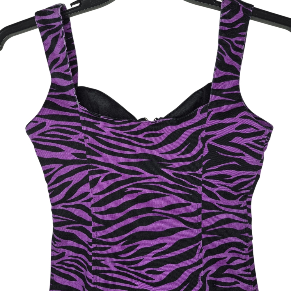 Switchblade Stiletto Purple Zebra Print Mini Dress Front Zipper and Buckle Small - Picture 8 of 11